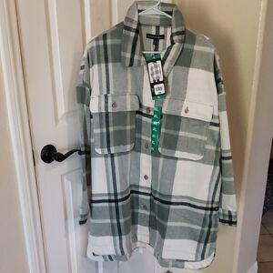 Banana Republic Green and White Plaid Shirt